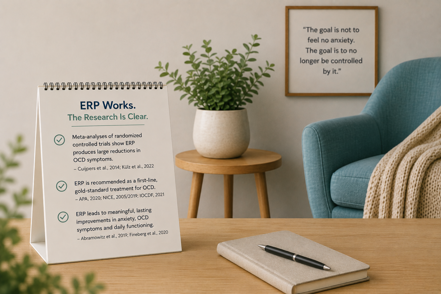 Table top with sign citing research on ERP