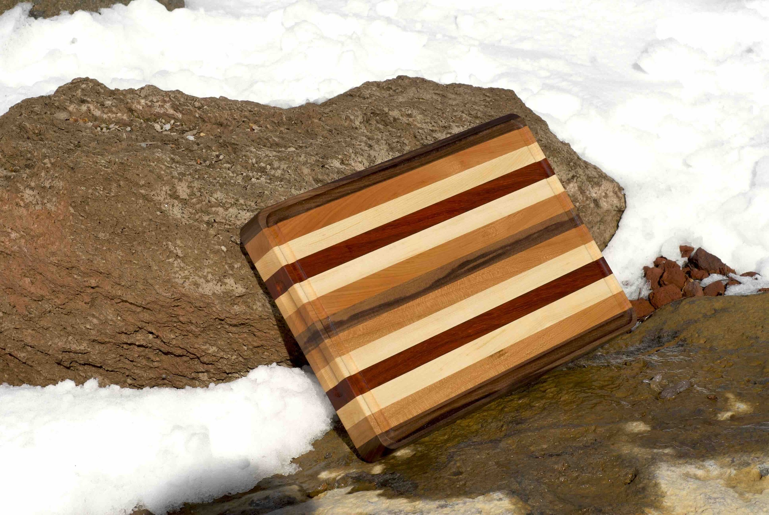 Edge Grain Four Wood Cutting Board