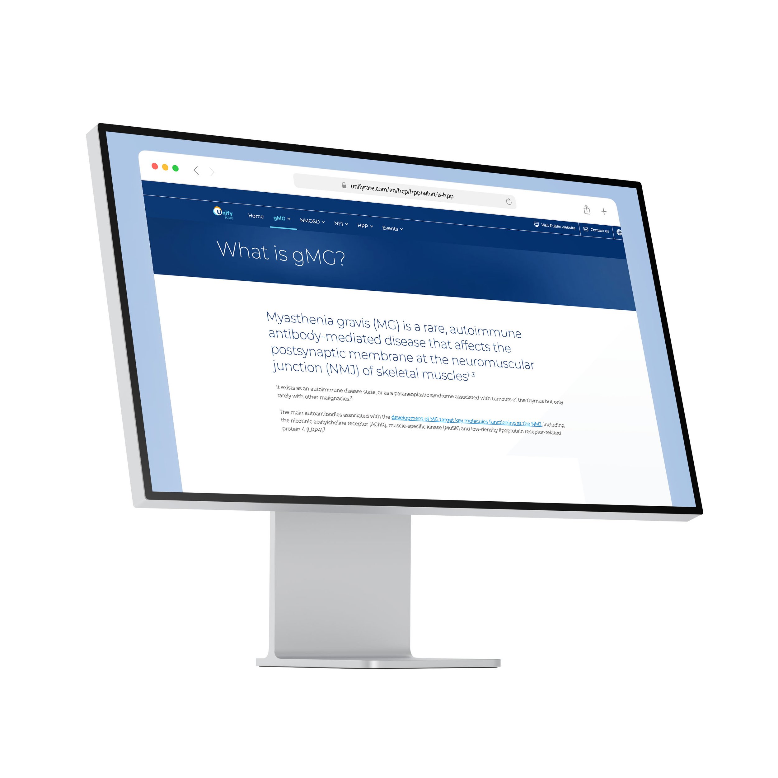  This is an example of a branded (healthcare professionals) site. If the user selects ‘Visit Public website’ from the top right or from the landing page modal, they would instead view content intended for patients. 