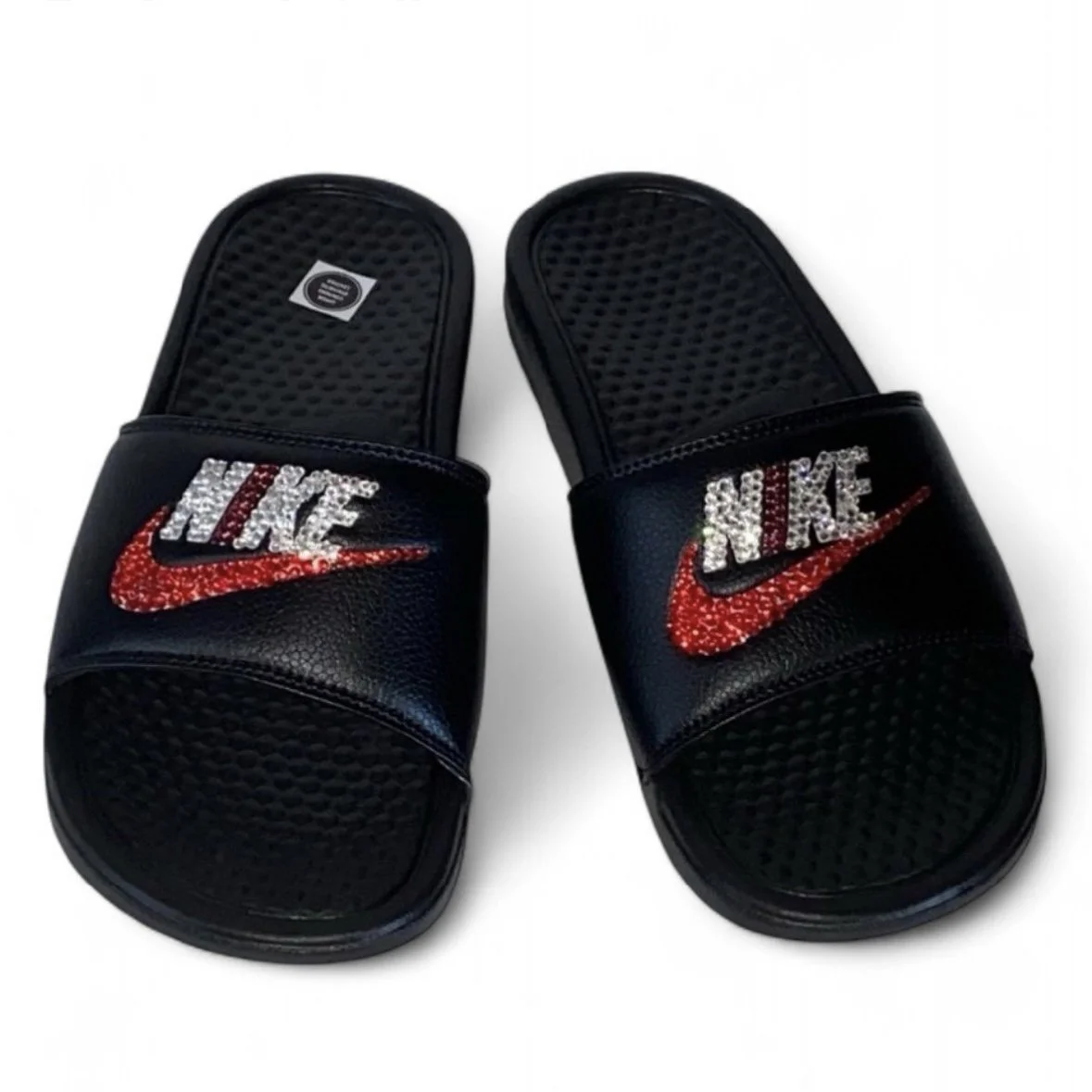 Luxe Crystal & Siam Red Black Slides