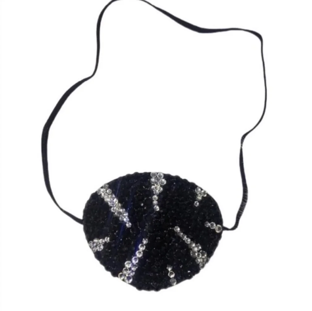 Jet Black & Crystal Zebra Print Fancy Eye Patch