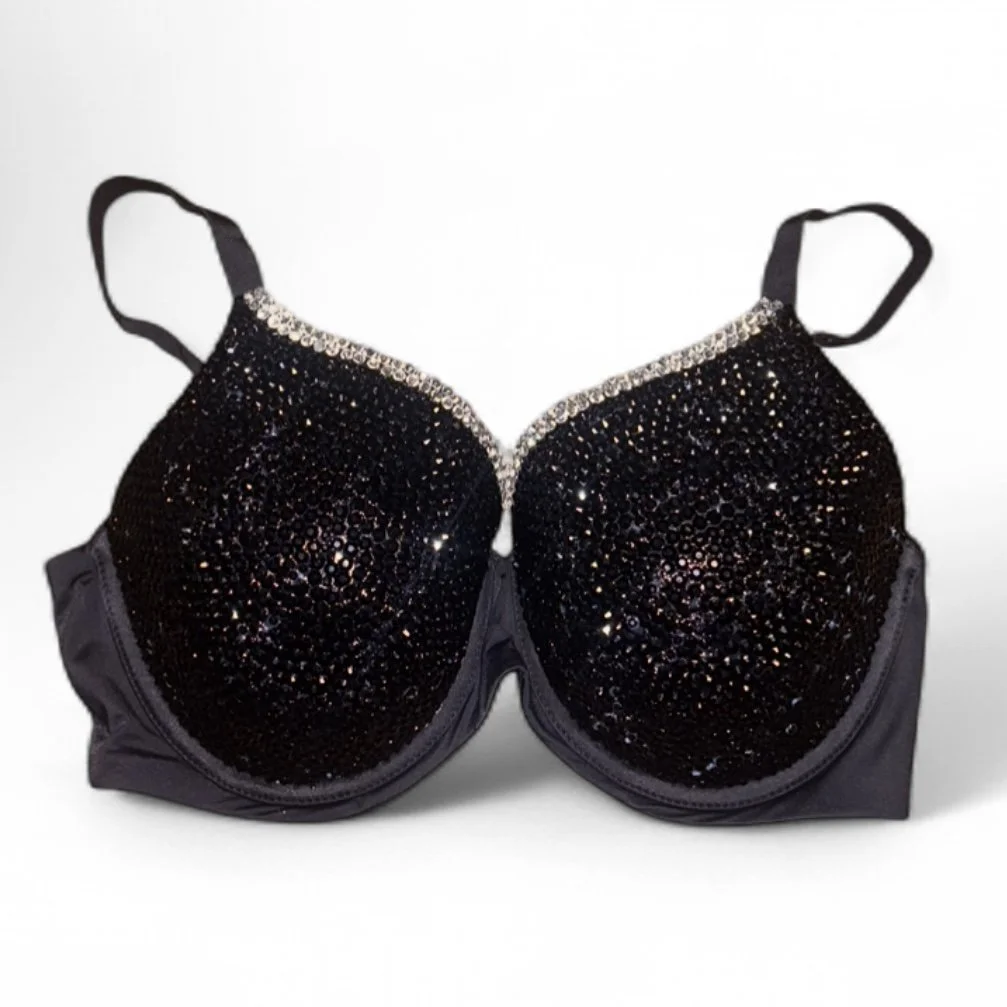 Jet Black & Diamond Crystal Trim Bra Top
