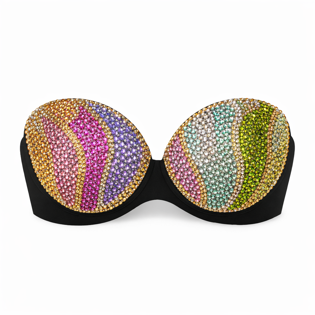 Rose Pink Olive Green Lilac Gold & Crystals Swirls Bra Top