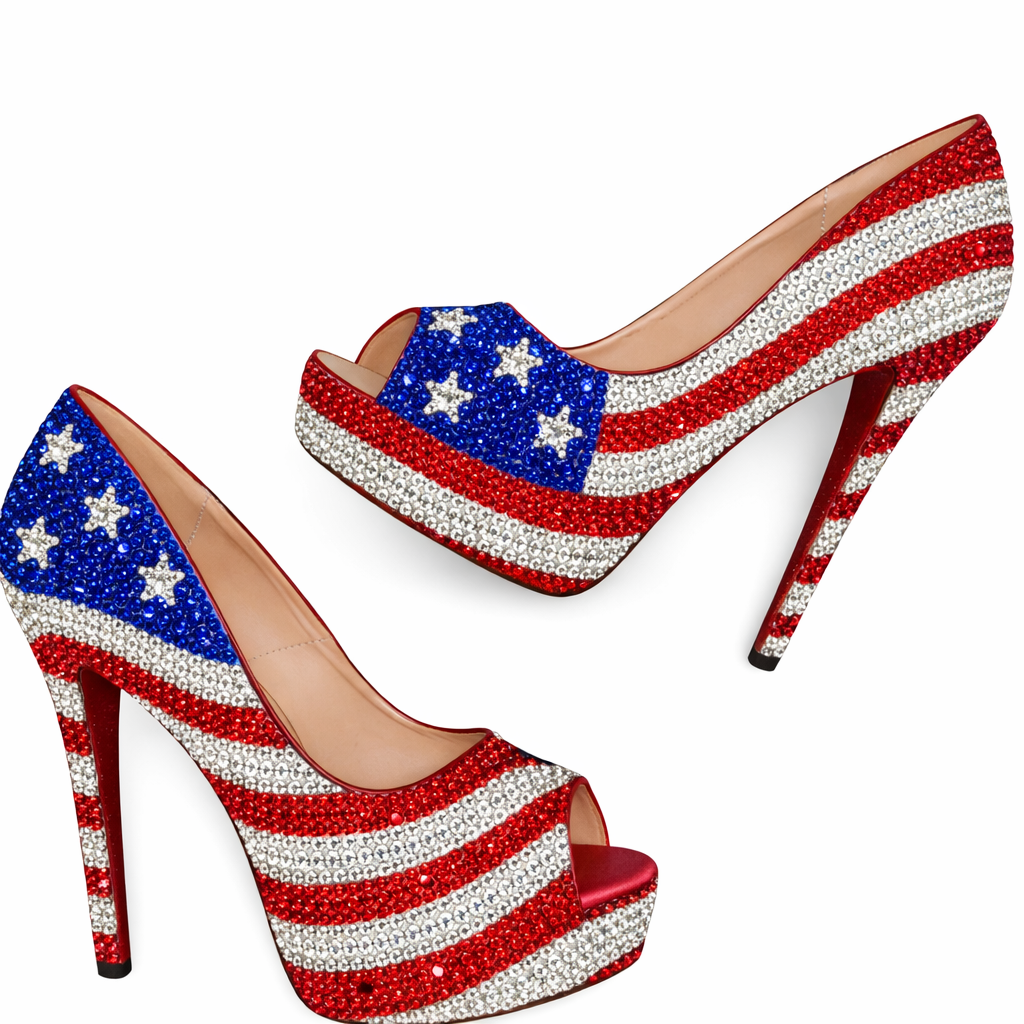 Sapphire Blue Siam Red & Crystal USA Design Heels