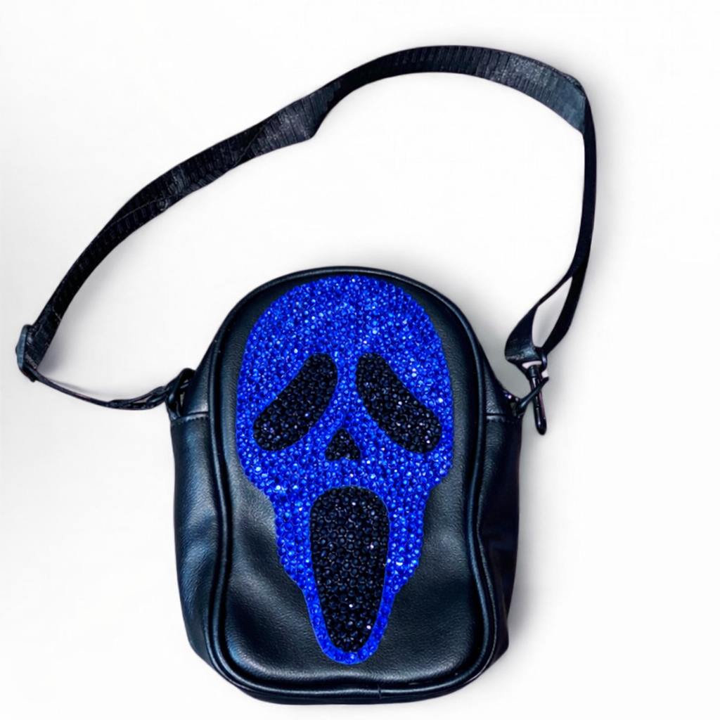 Ghost Face Scream Luxe Sapphire Blue Crossbody Bag In Crystal Diamond