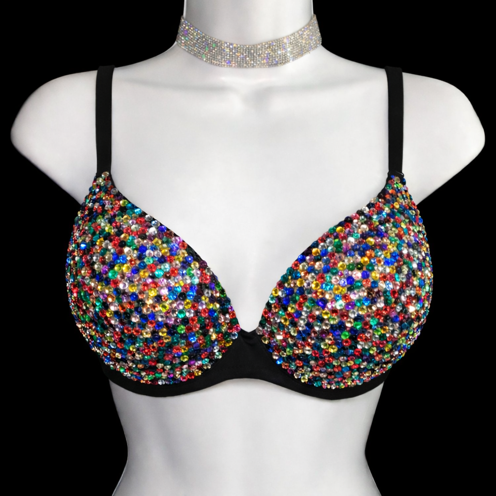 Multi Colour Design Crystals Bra Top