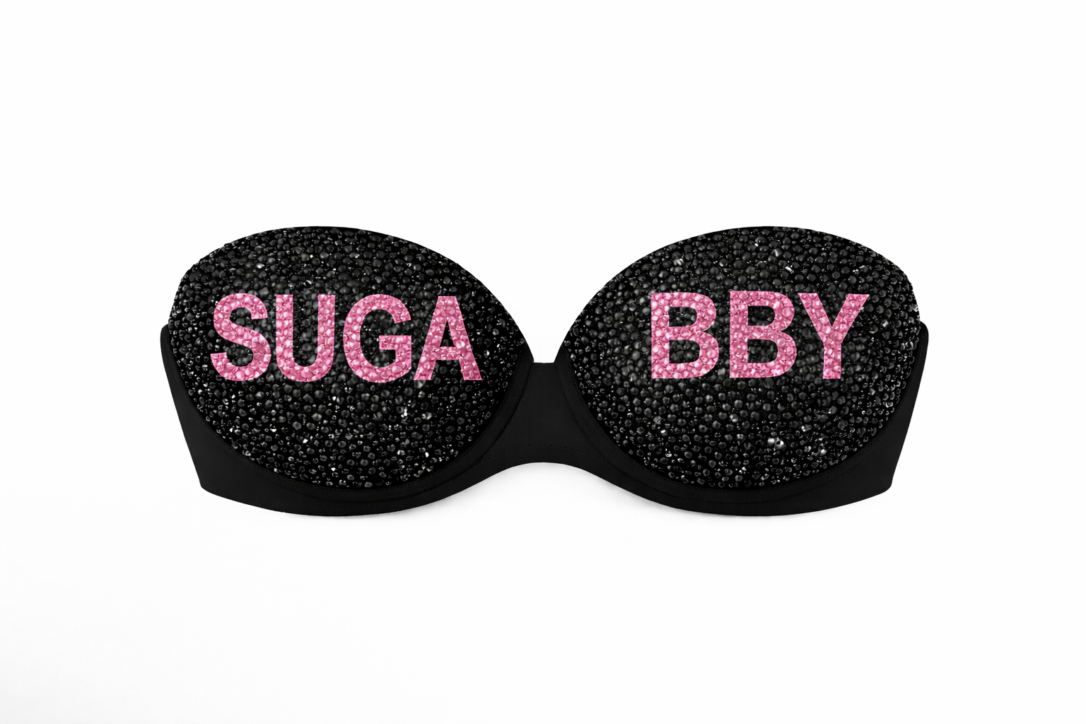 Jet Black & Rose Pink Crystal Suga BBY Design Bra Top