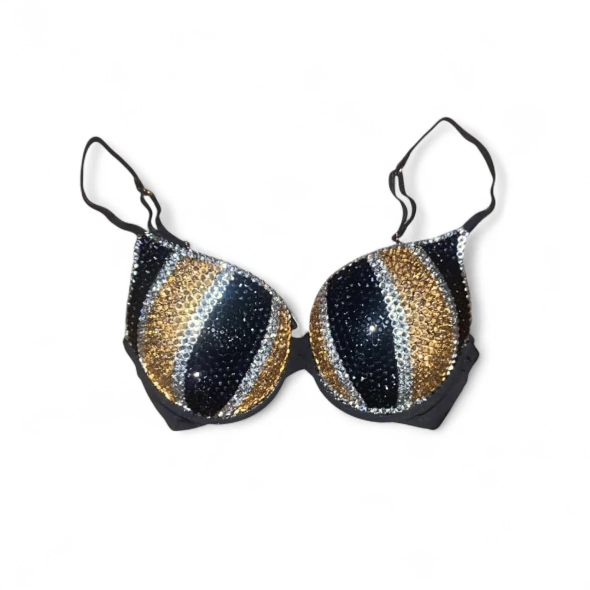 Gold Black & Crystal Pinstripe Bra Top