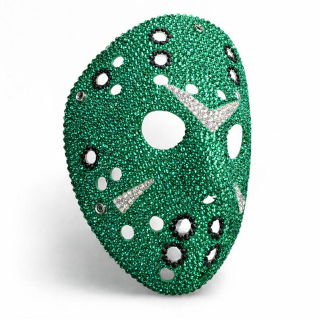 Jason Luxe Emerald Green & Crystal Diamond Hockey Mask