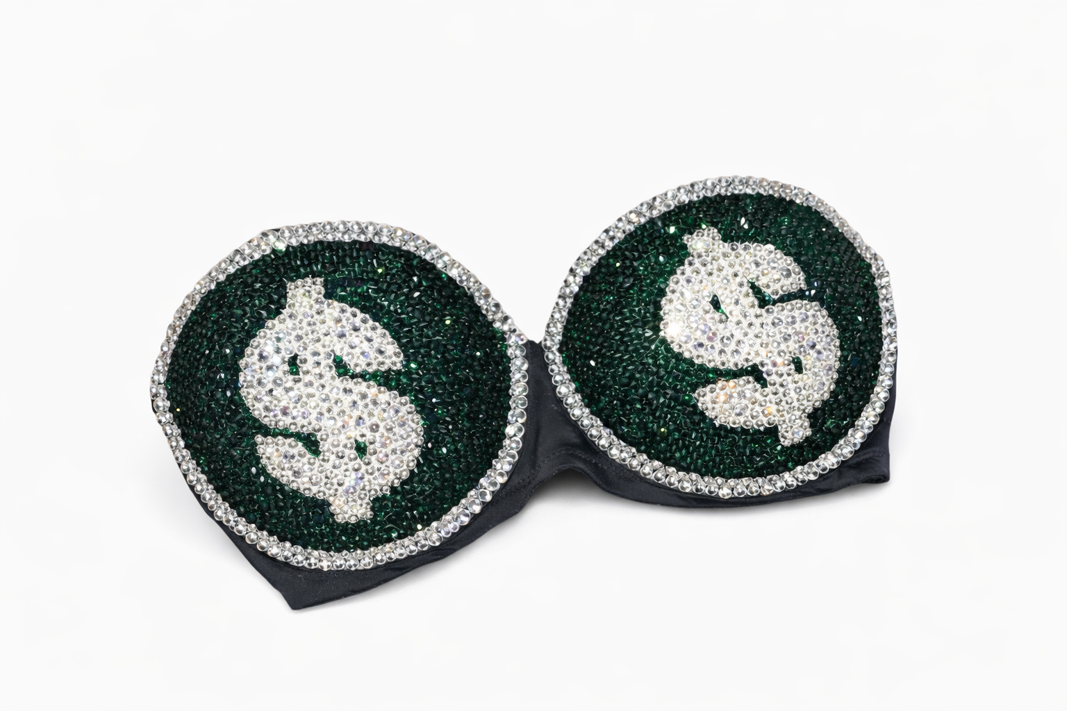 Emerald Green & Crystal Diamonds Money Theme Bra Top