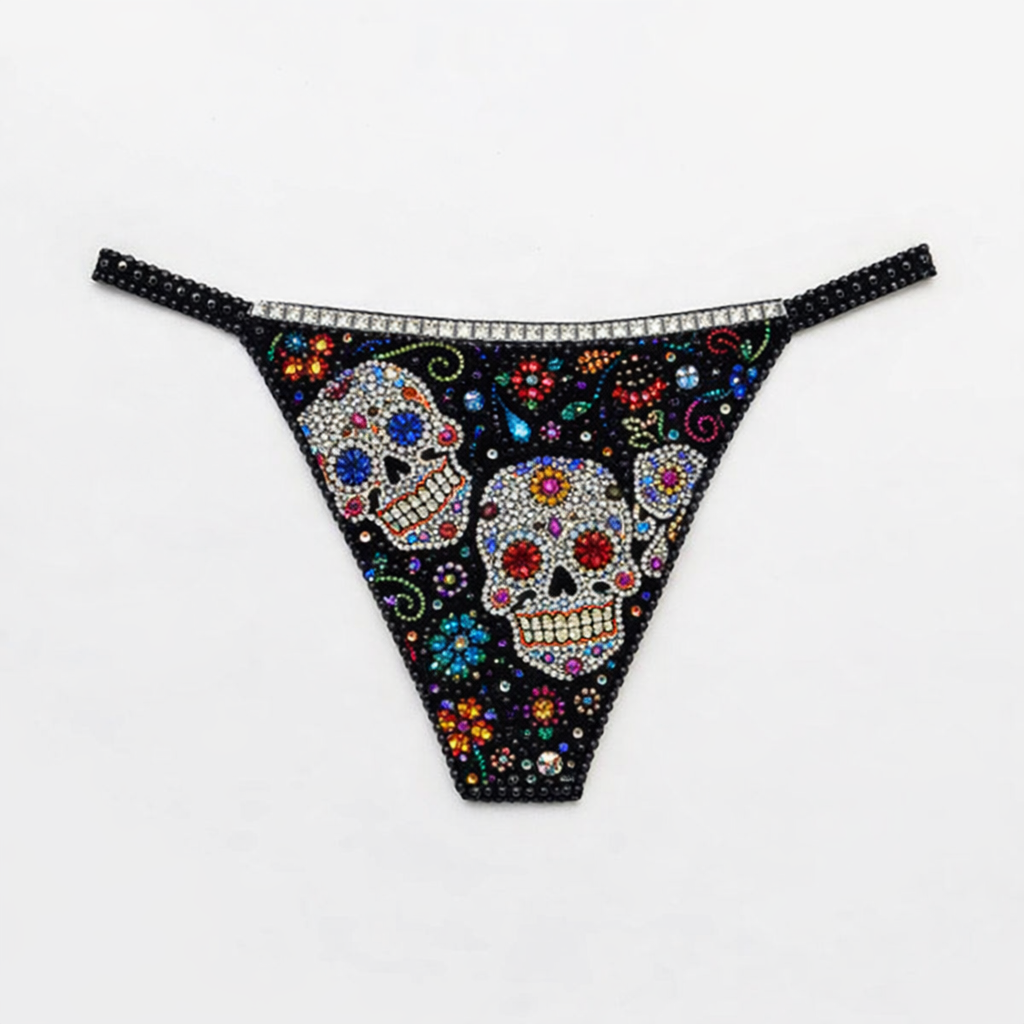 Jet Black Suga Skull Crystal Pantie