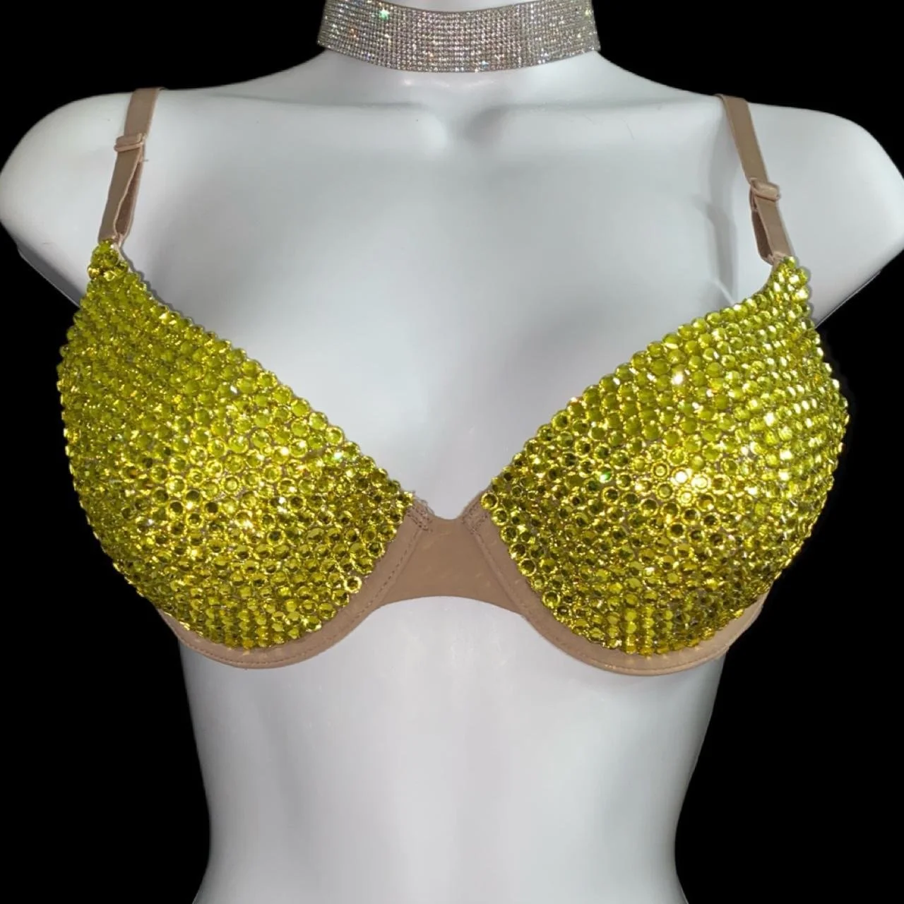 Yellow Rhinestone Crystal Bra Top