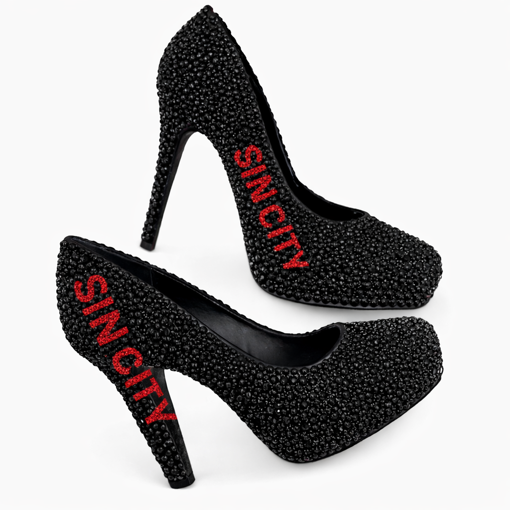 Jet Black & Siam Red Sin City Crystal Heels