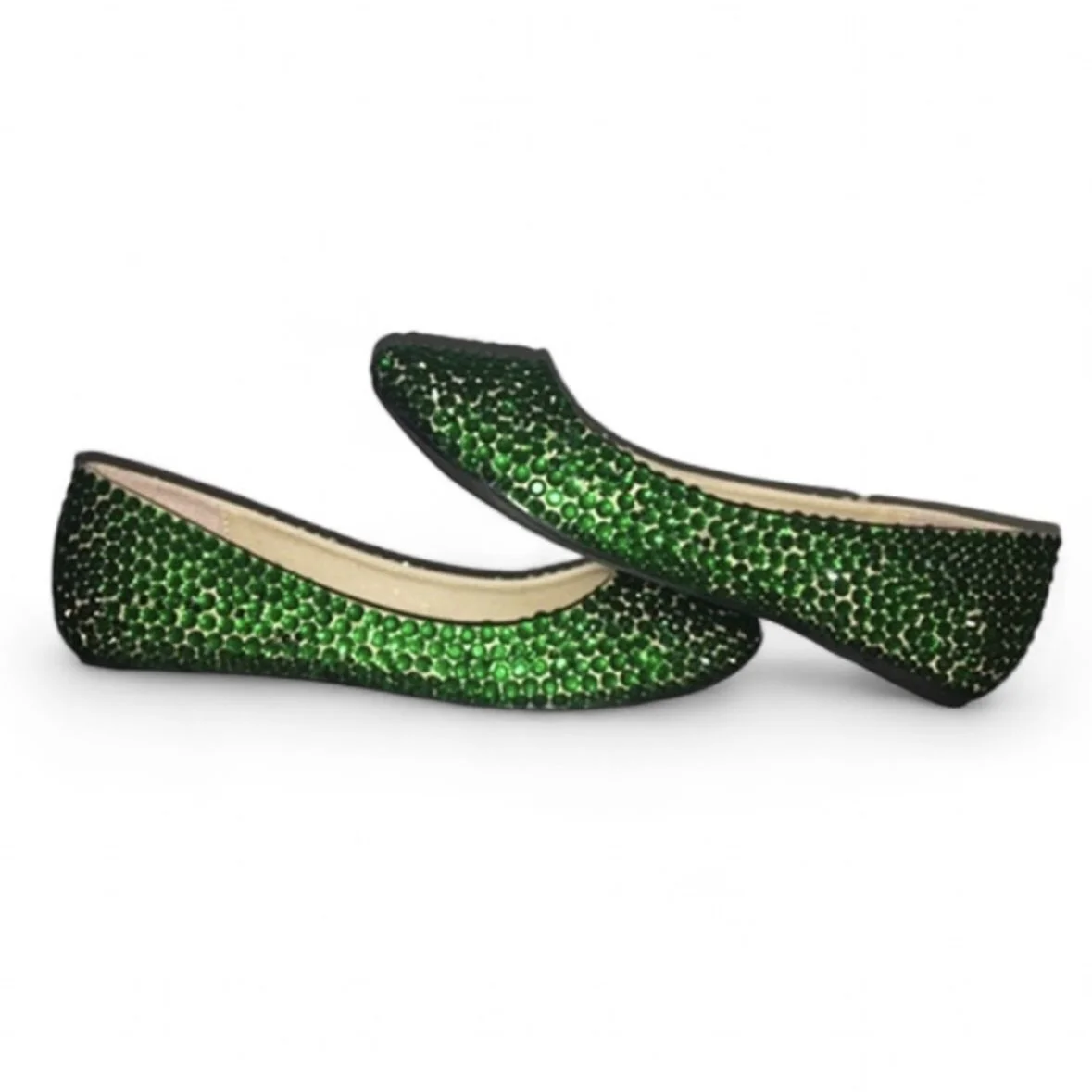 Emerald Green Crystal Ballet Flat Shoes