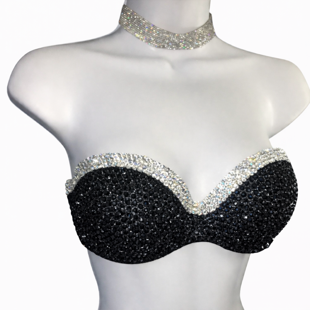 Jet Black & Crystal Diamond Bra Top