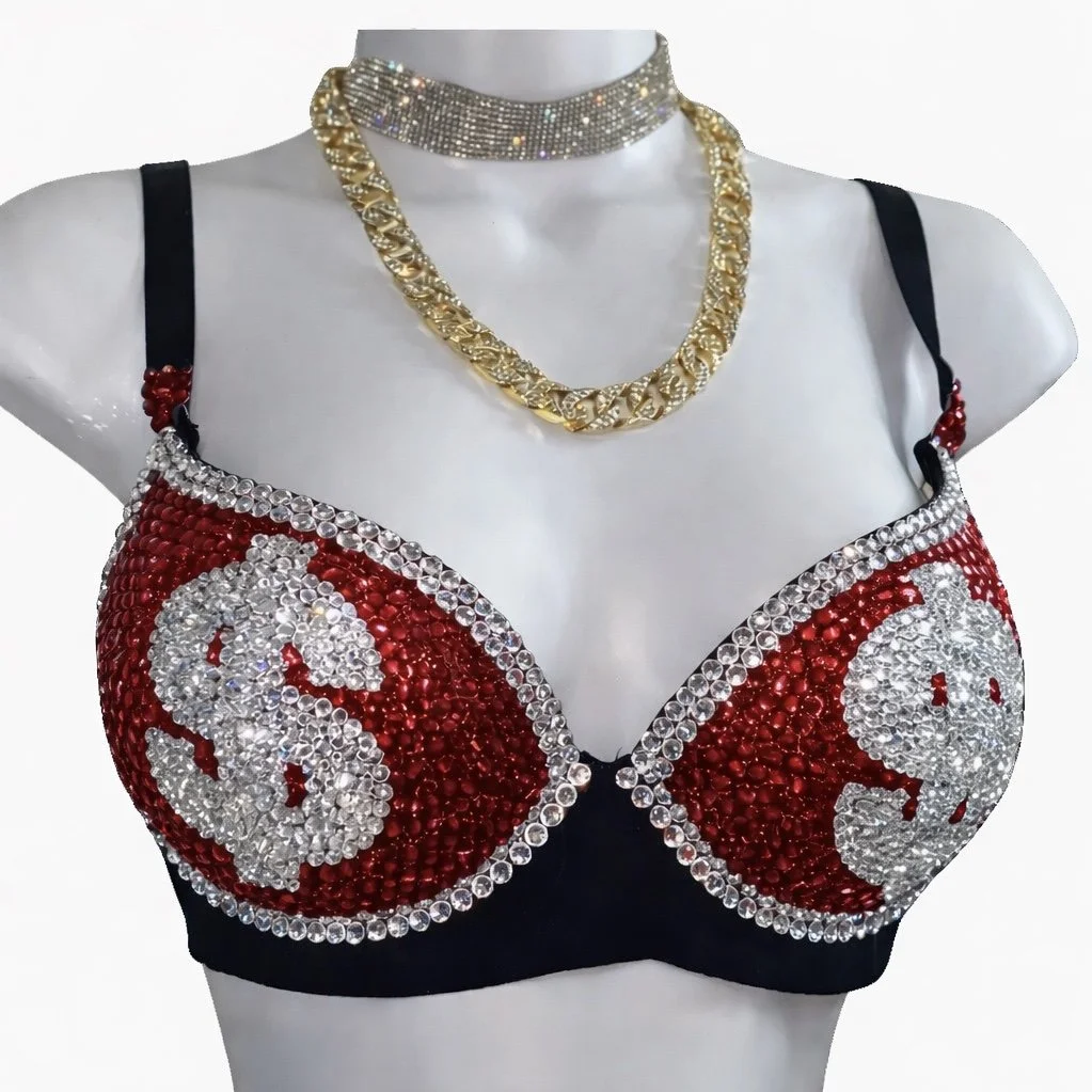 Siam Red & Crystal Money Theme Bra Top