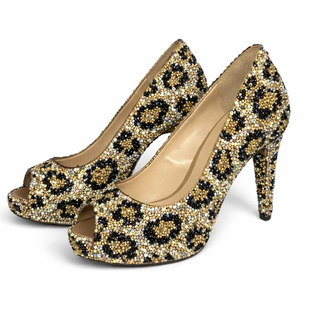 Leopard Print Design AB Crystal Mink Topaz And Black Heels