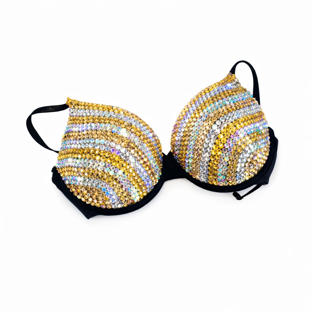 Gold AB & Crystal Side Stripe Bra Top