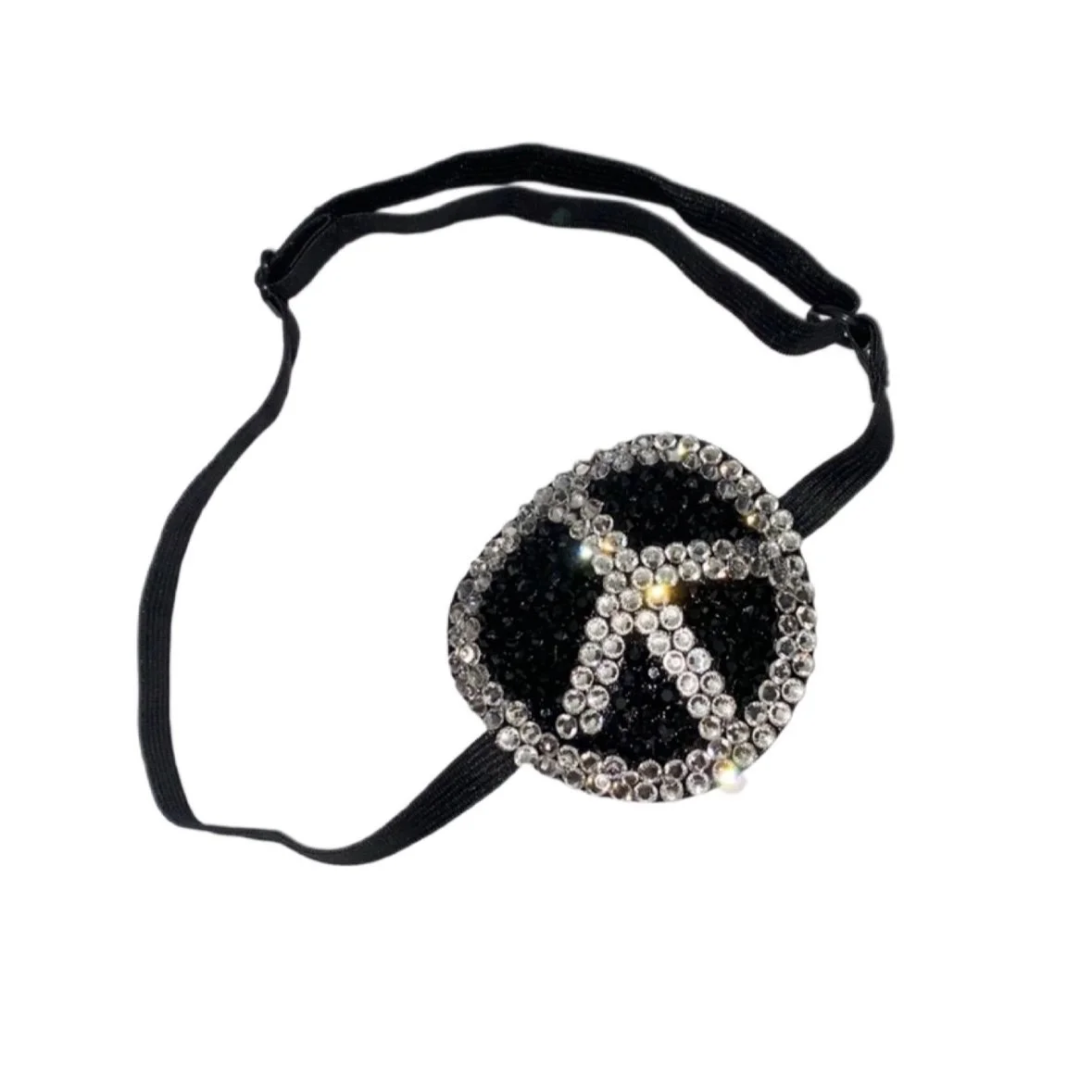 Jet Black & Crystals Peace Sign Padded Eye Patch