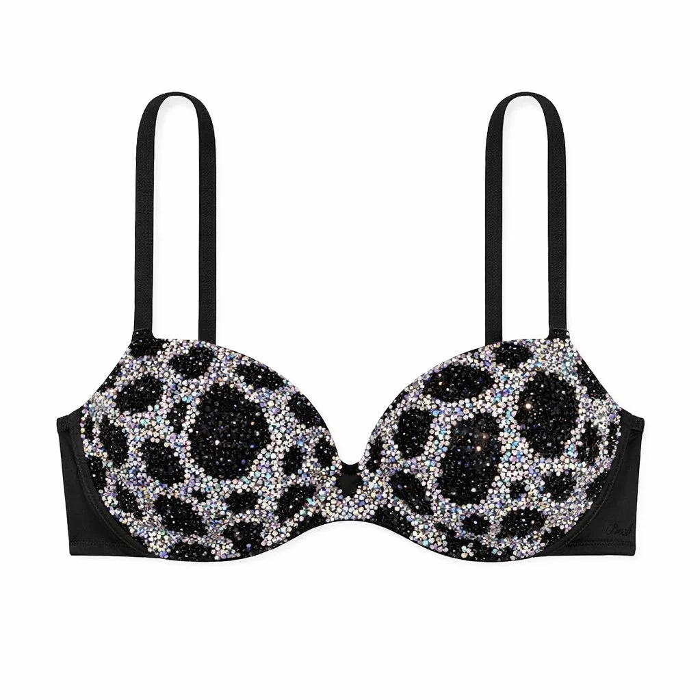 Jet Black & Luminous Crystal Cow Print Bra Top