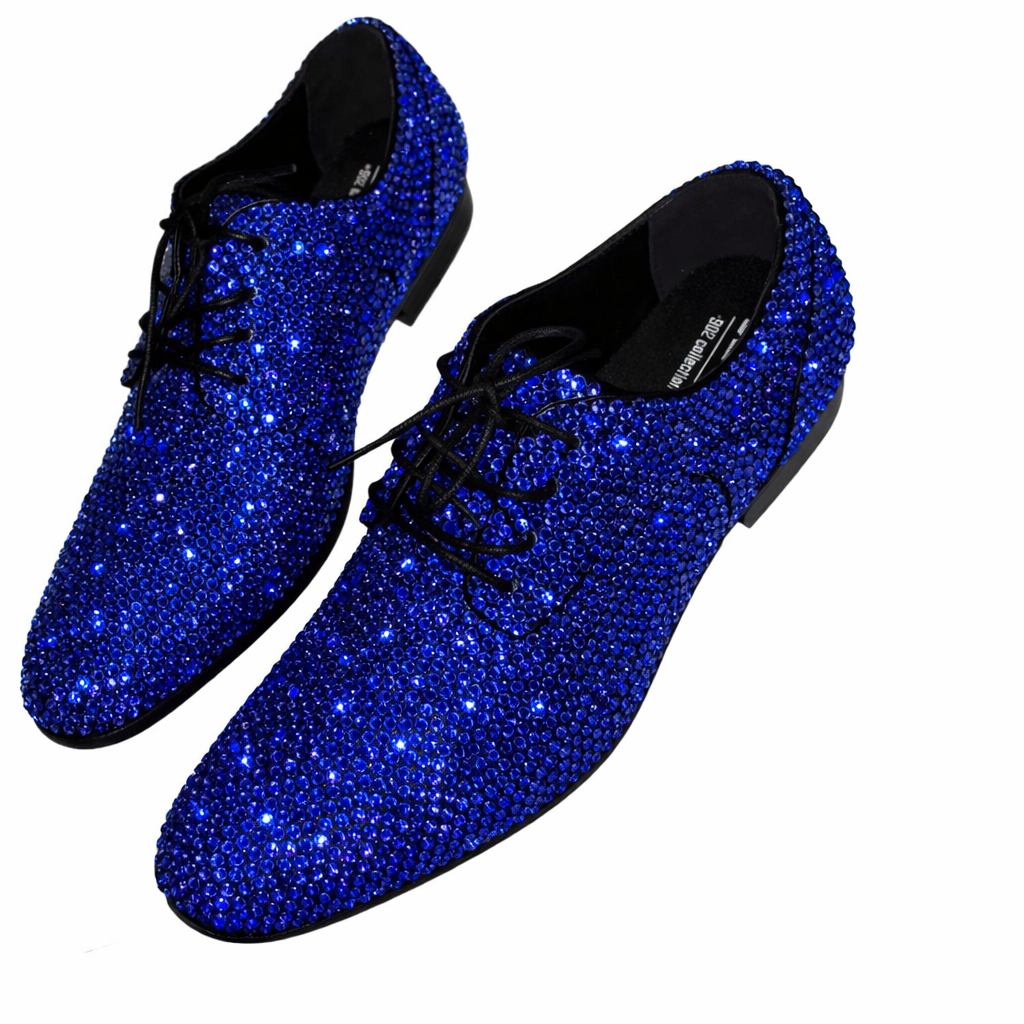 Mens Sapphire Blue Crystal Diamond Lace Up Shoes