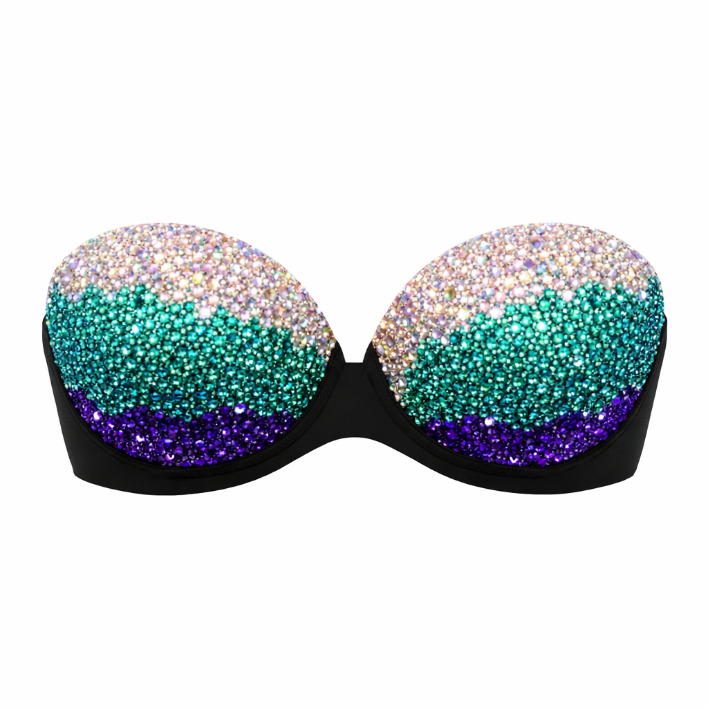 Royal Purple Teal & Crystal AB Mermaid Bra Top