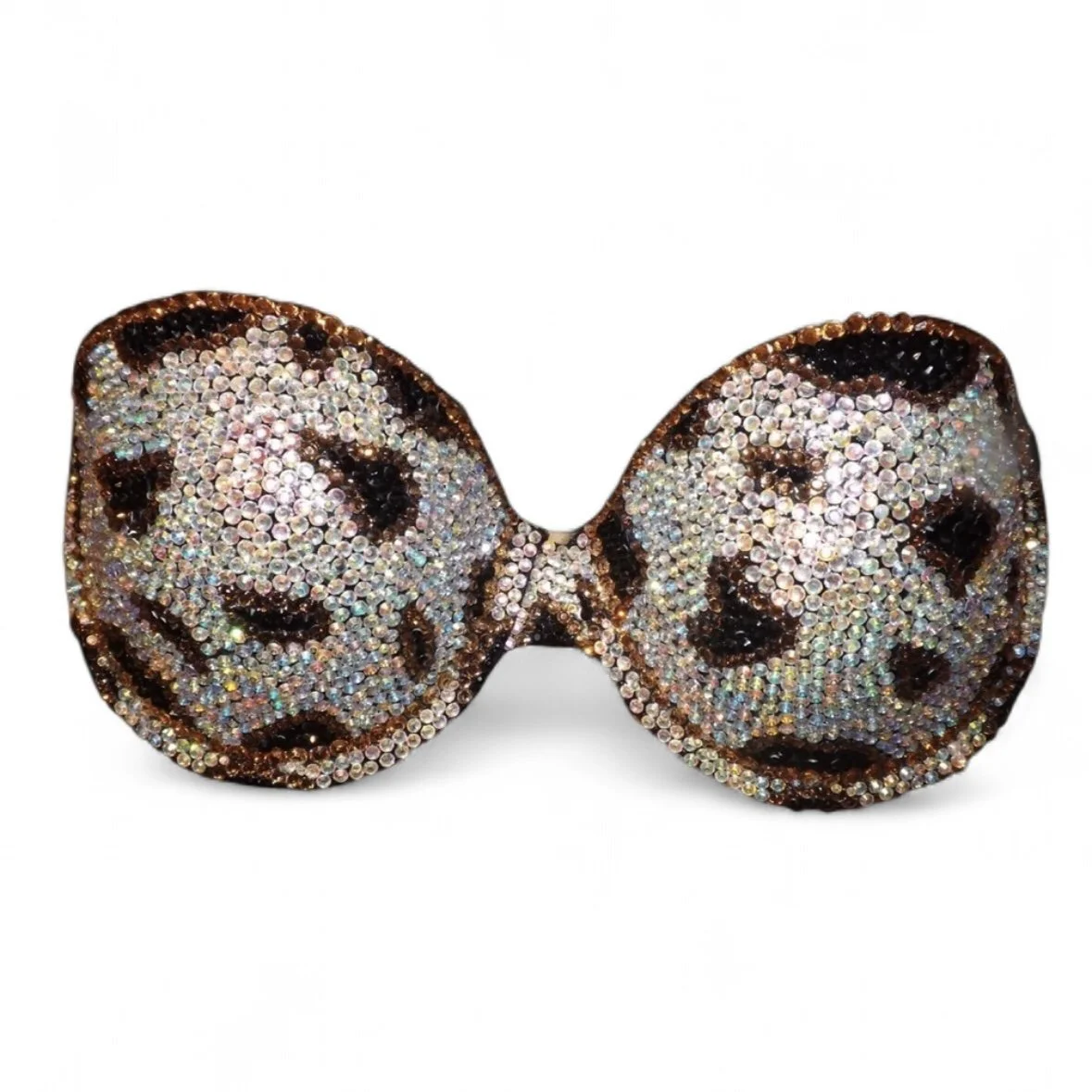 Jet Black Topaz & Crystals Leopard Print Bra Top