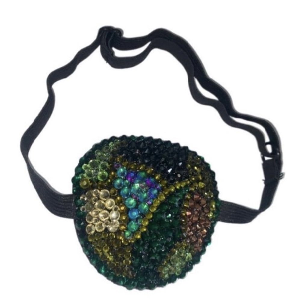 Olive Green & Gold Mix Crystal Padded Eye Patch