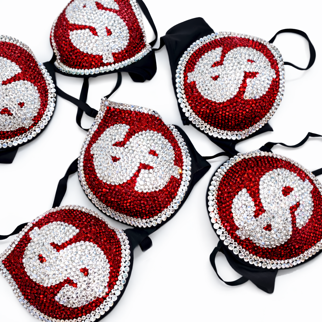 Siam Red & Crystal Diamonds Money Theme Bra Top