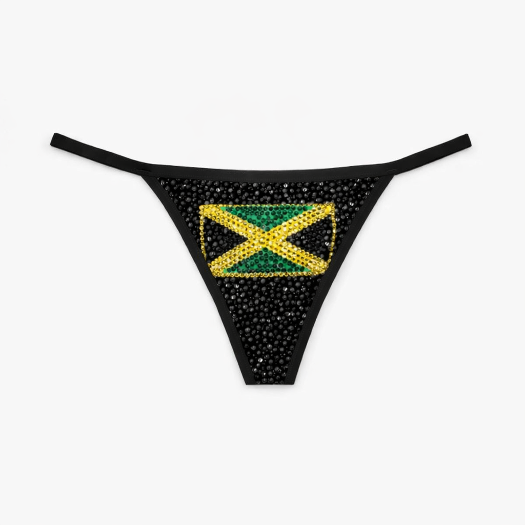 Yellow Green & Jet Black Crystal Jamaica Flag Pantie