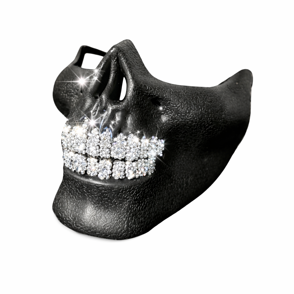 Skull Mask With Blinged Out Grillz In Luxe Crystals Diamond