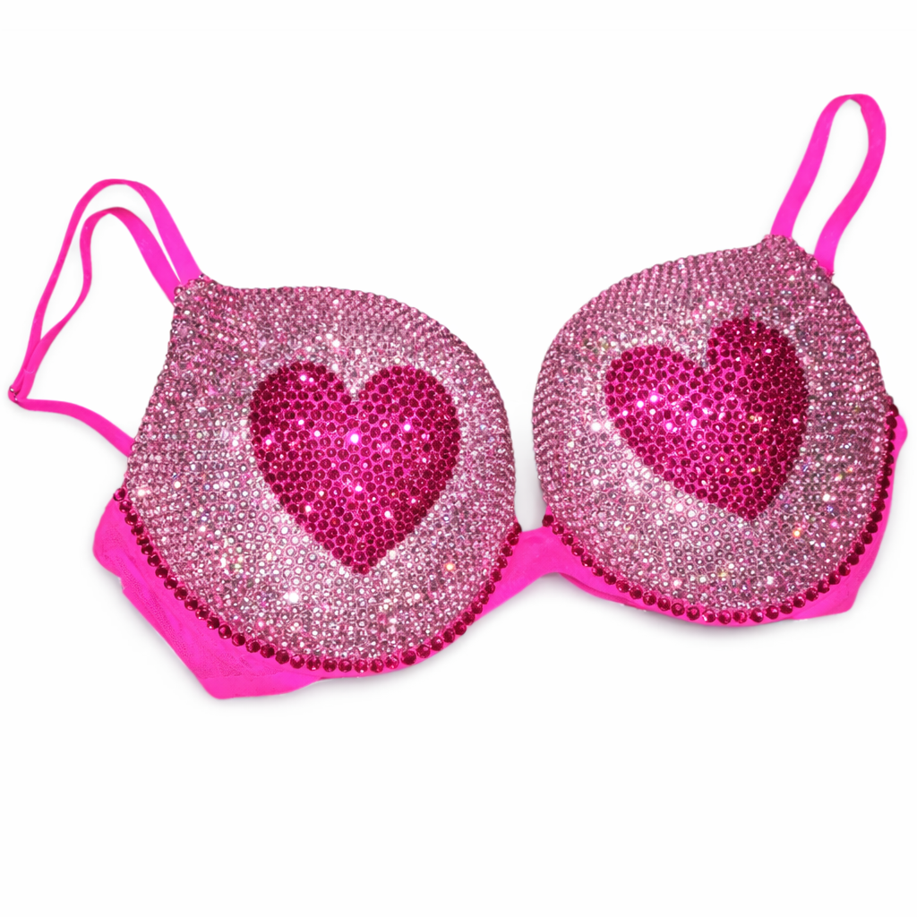 Light Rose & Rose Pink Heart Design Crystal Bra Top
