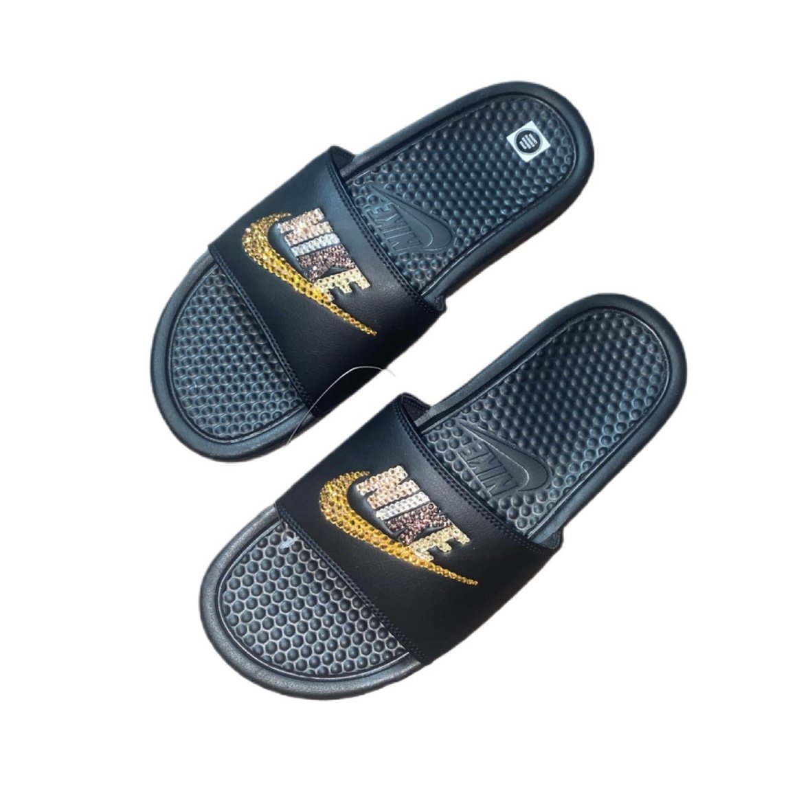 Luxe Gold Mix Crystal Black Slides