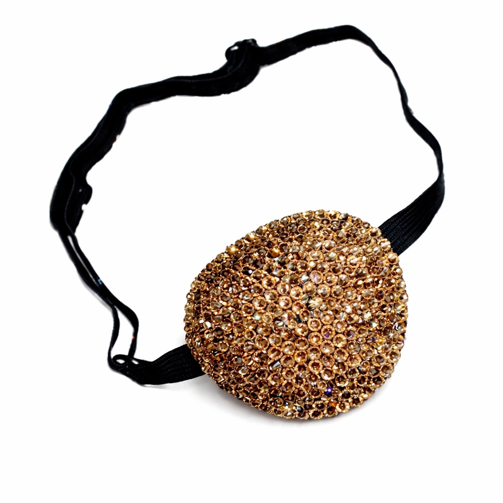 Champagne Gold Crystal Diamond Padded Eye Patch