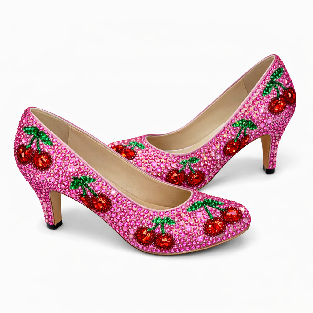 Siam Red AB Iridescent Cherry Design Crystal Heels