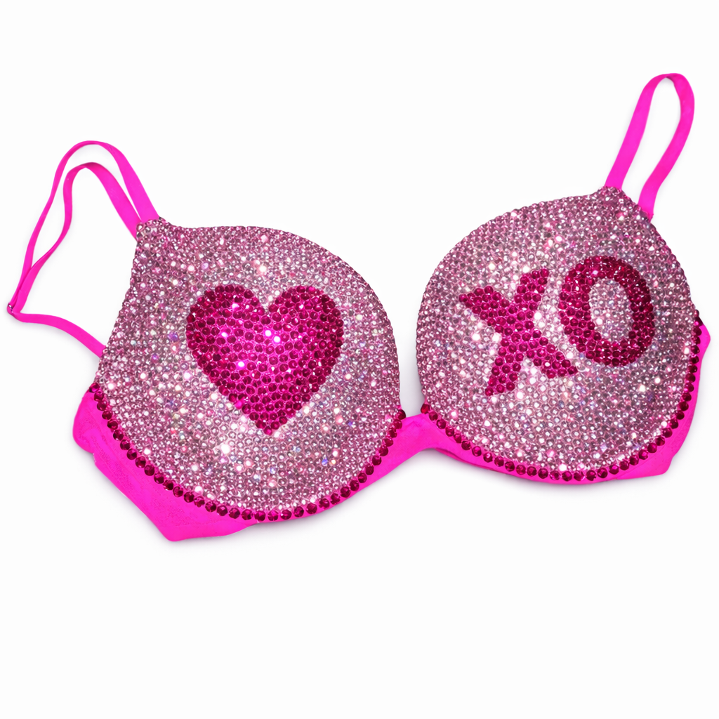 Light Rose & Rose Pink Hearts XO Design Crystal Bra Top