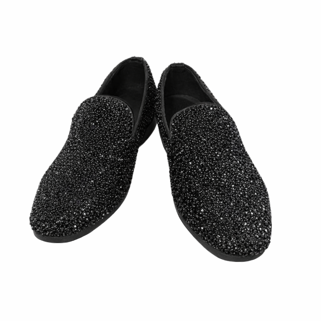 Mens Jet Black Crystal Diamond Loafers
