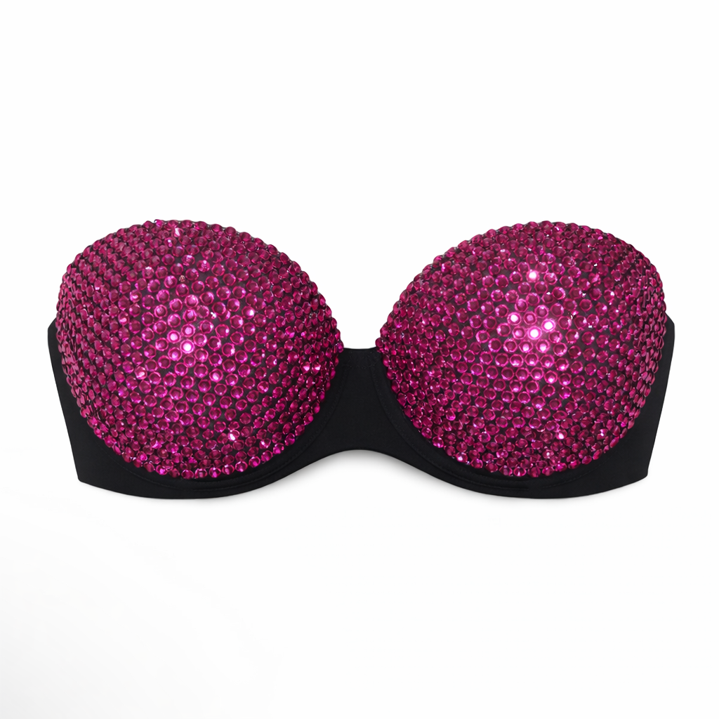 Fuchsia Pink Rhinestone Crystal Bra Top