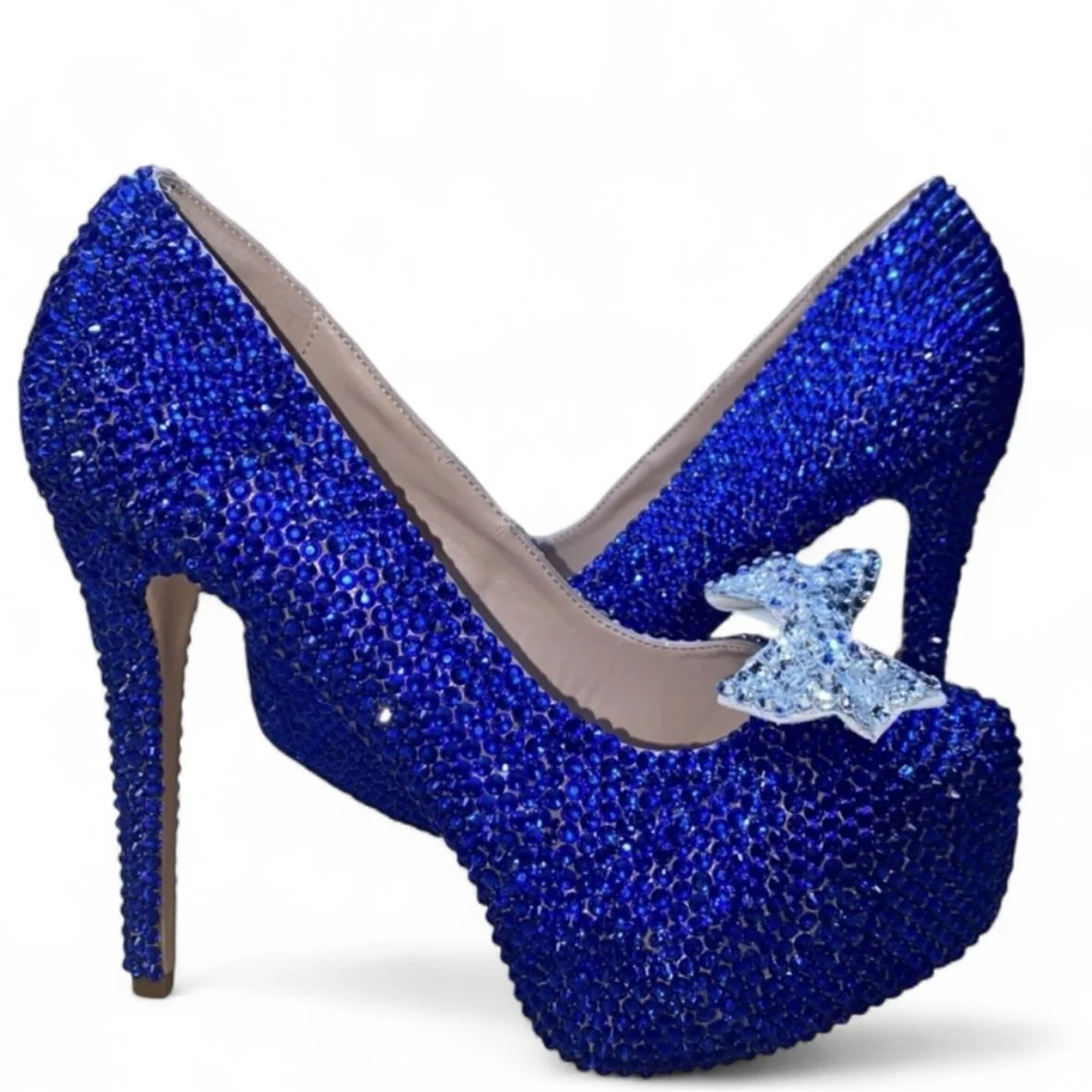 Sapphire Blue & Crystal Diamond Bow Heels