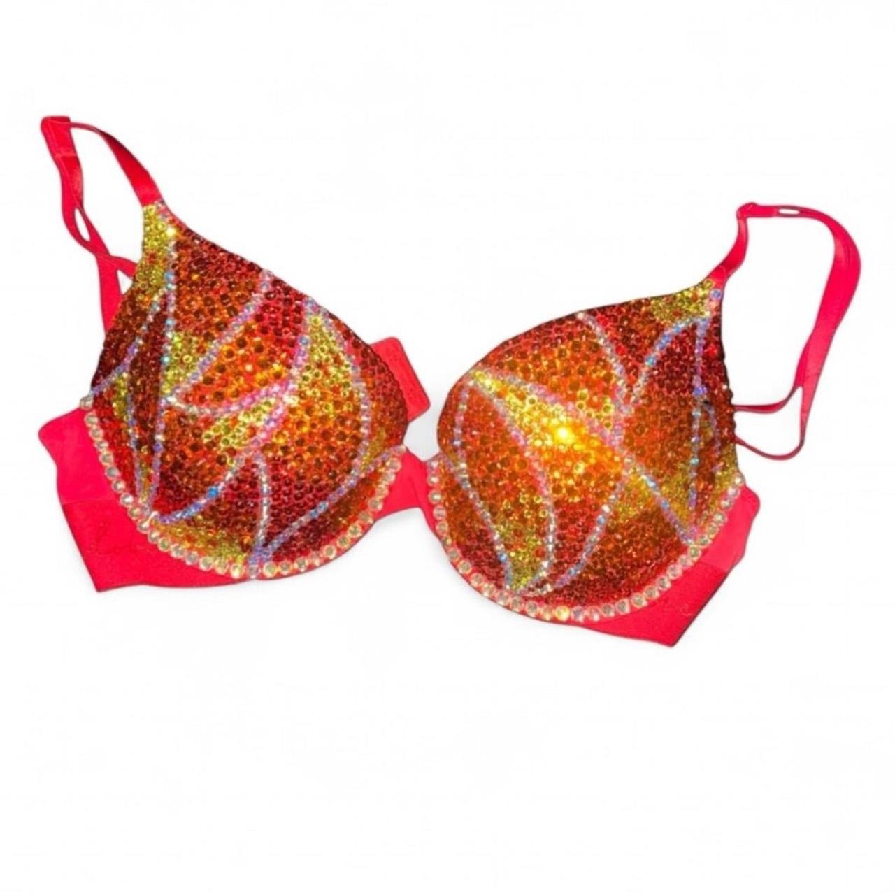 Siam Red Yellow & Orange Fire Swirls Crystal Bra Top