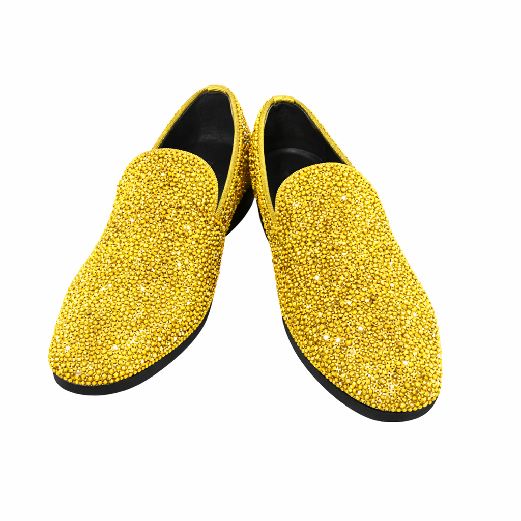 Mens Yellow Crystal Diamond Loafers