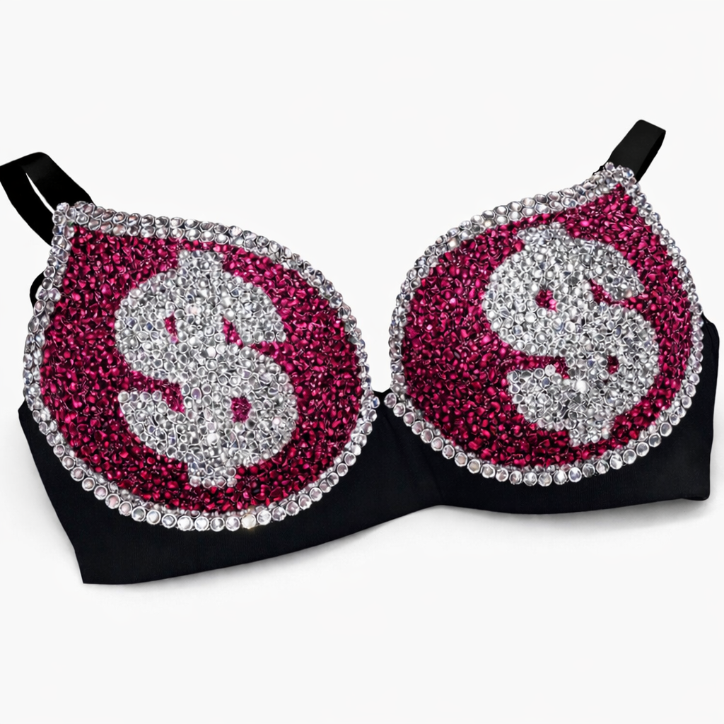 Rose Pink & Crystal Money Theme Bra Top