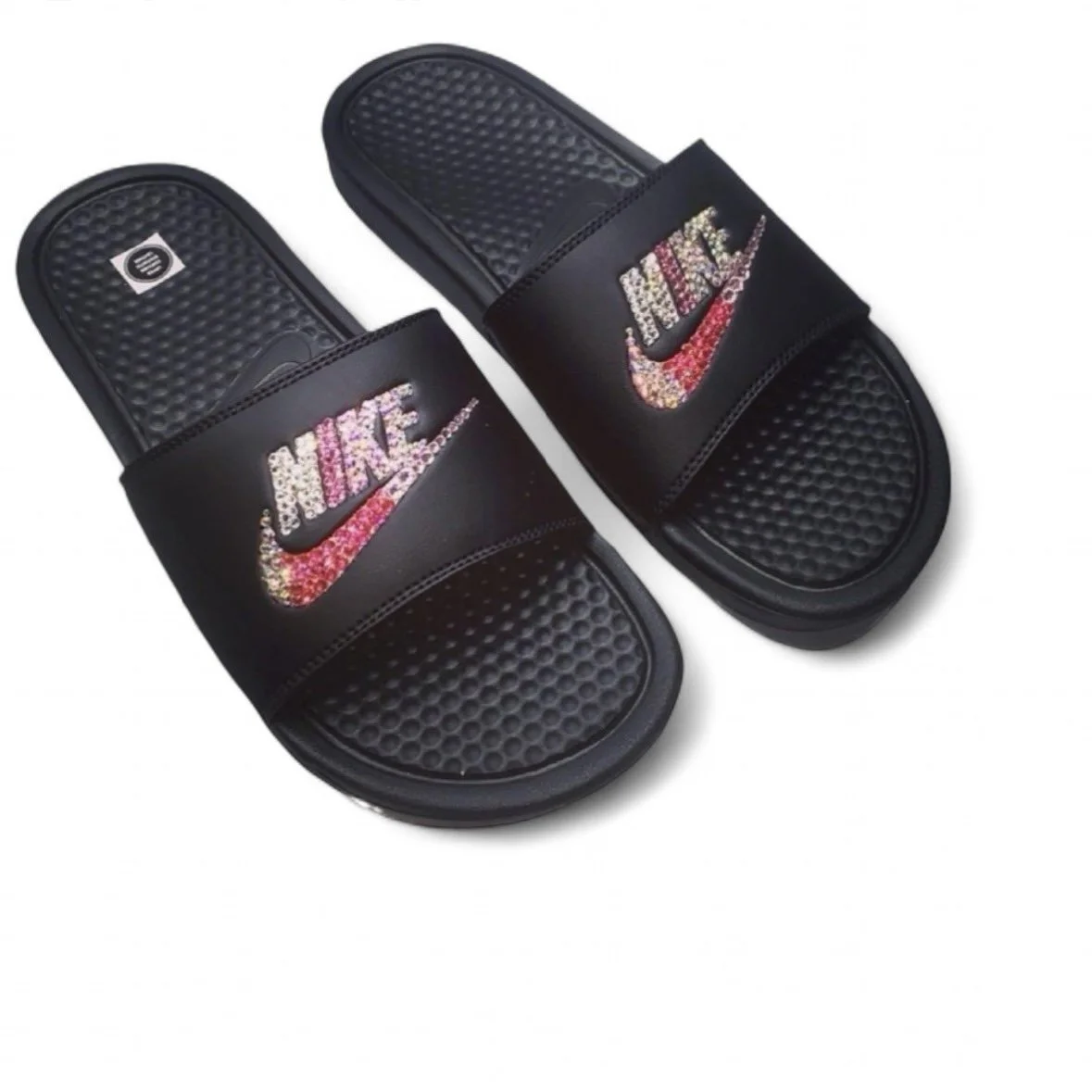 Luxe Crystal Pink Mix Black Slides