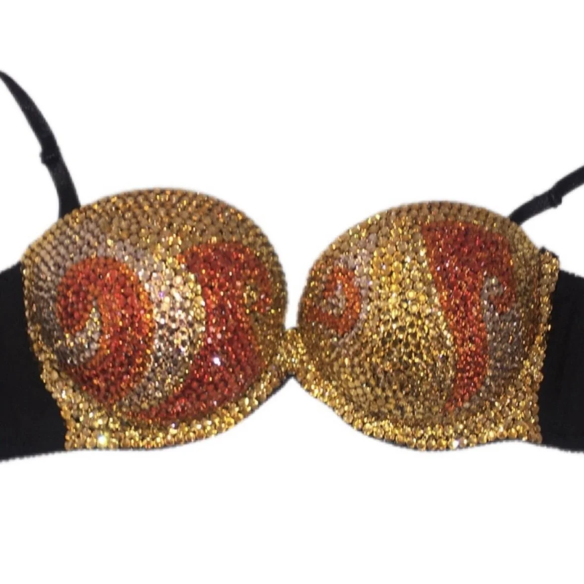 Orange & Gold Rhinestone Crystal Bra Top