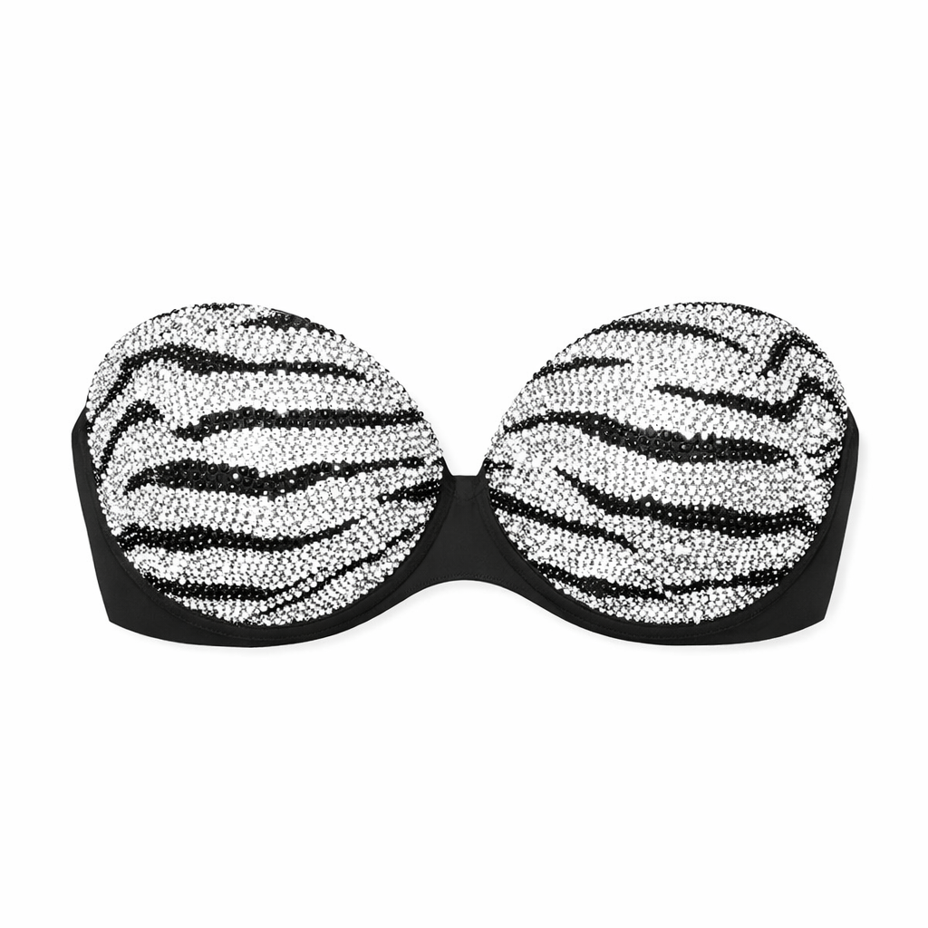 Jet Black & Crystal Zebra Print Bra Top
