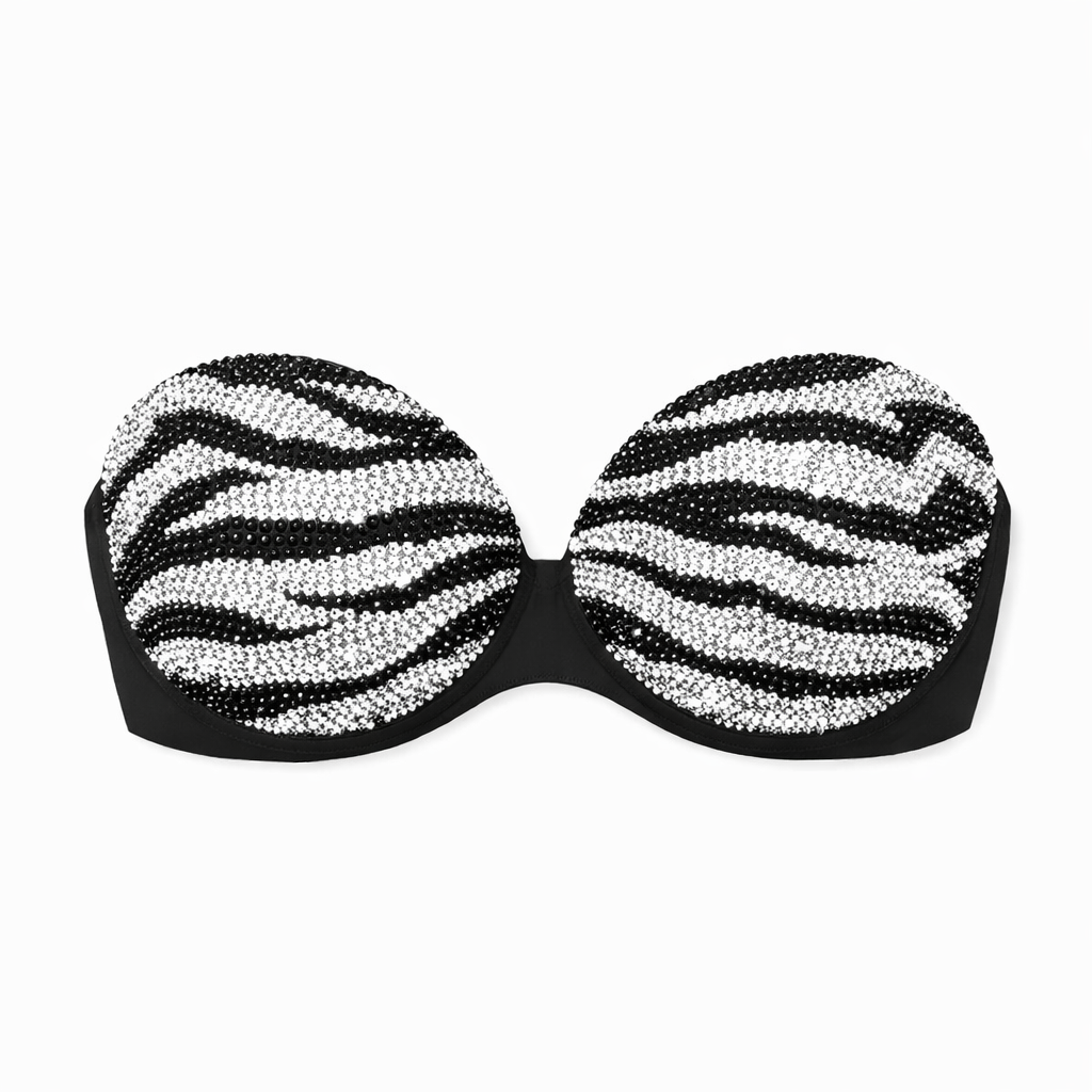 Jet Black & Crystal Zebra Print Bra Top