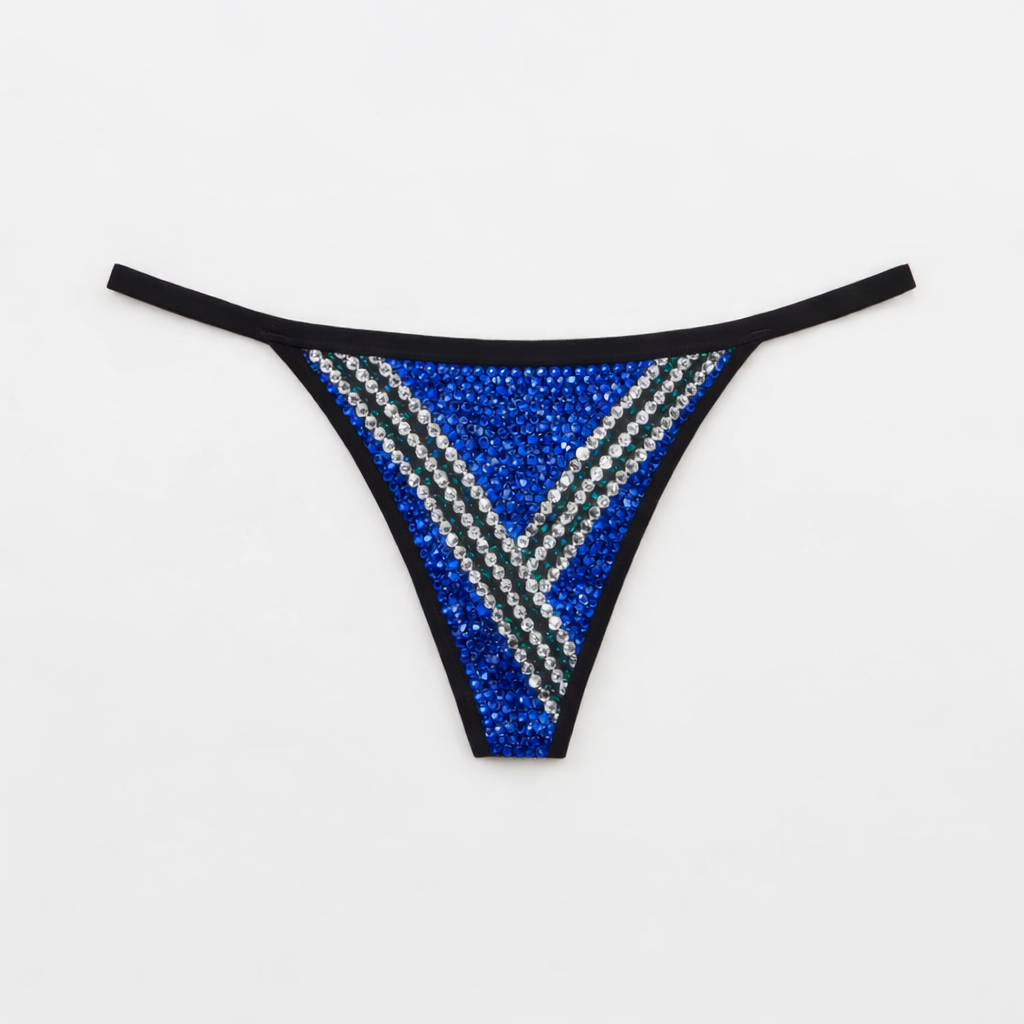 Sapphire Blue Black & Crystal Varsity Plaid Pantie
