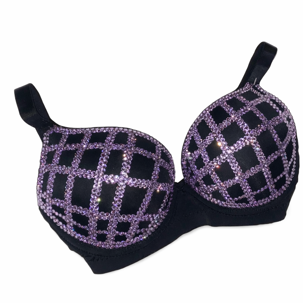 Lilac Purple Criss Cross Design Crystal Bra Top