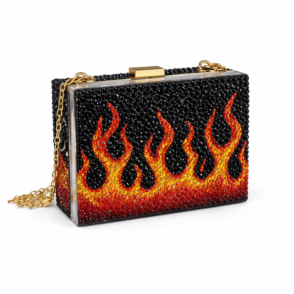 Luxe Crystal Fire Flames Acrylic Clutch Bag