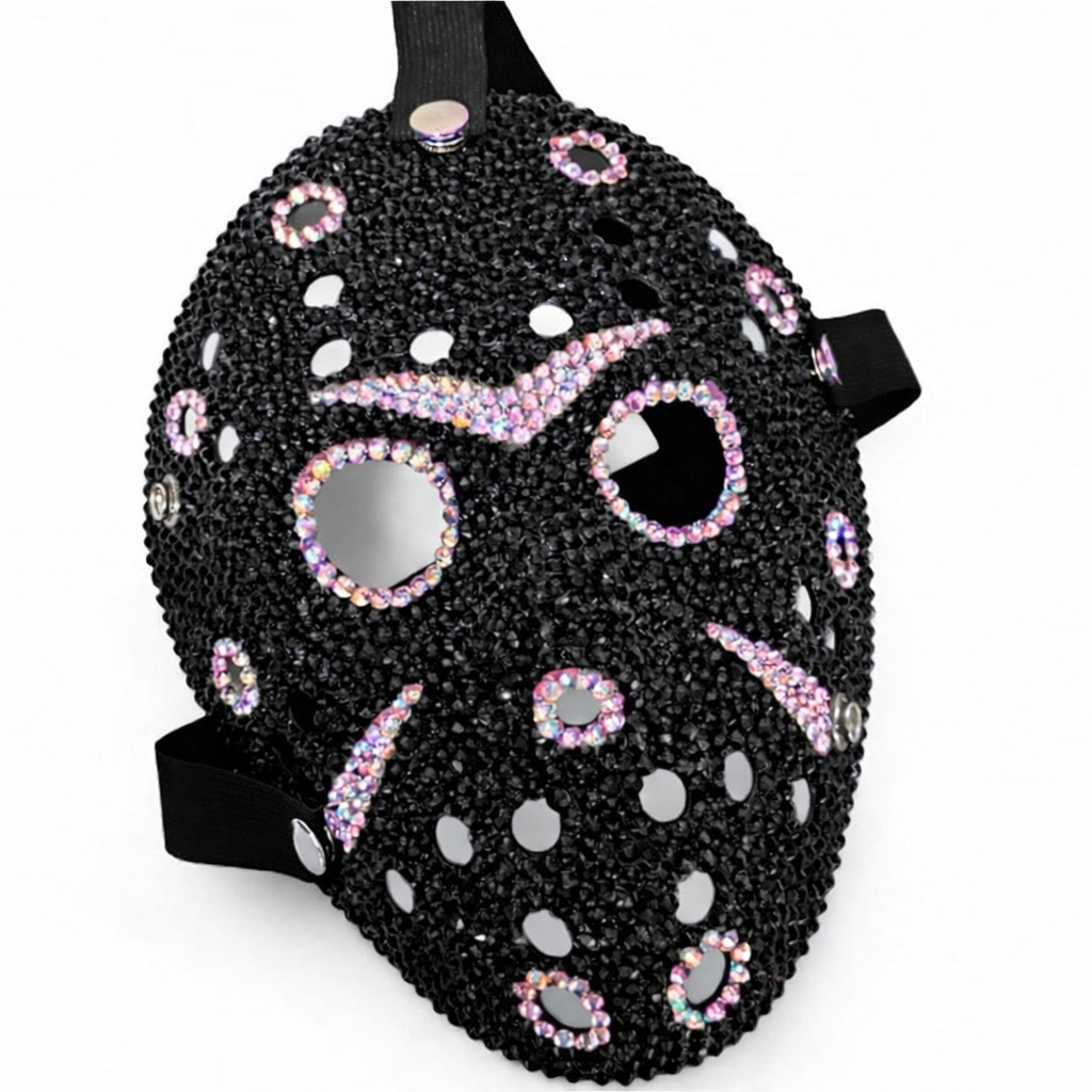 Jason Luxe Jet Black & Light Pink AB Crystal Hockey Mask